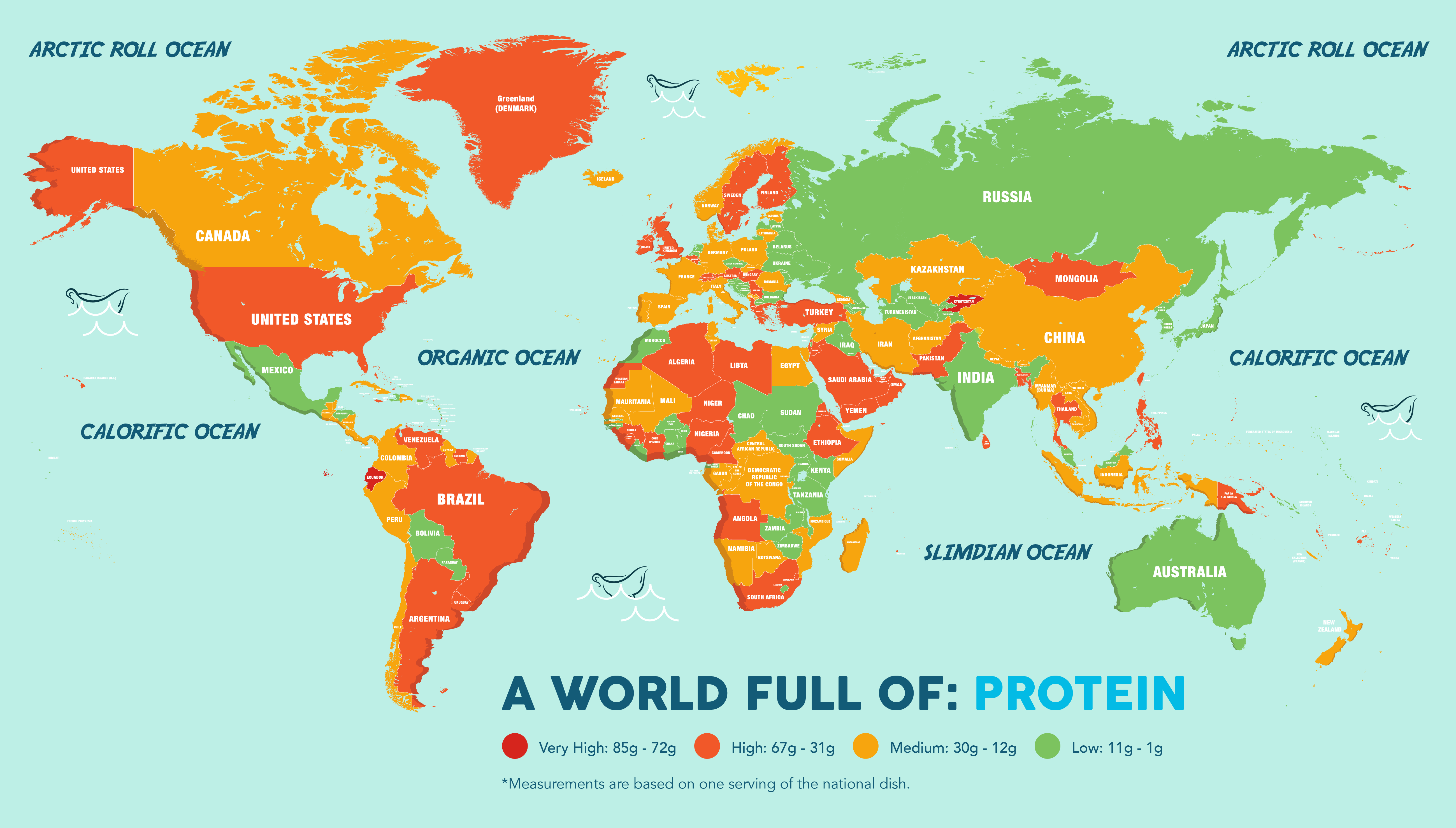 a world map showing national dishes by protein.