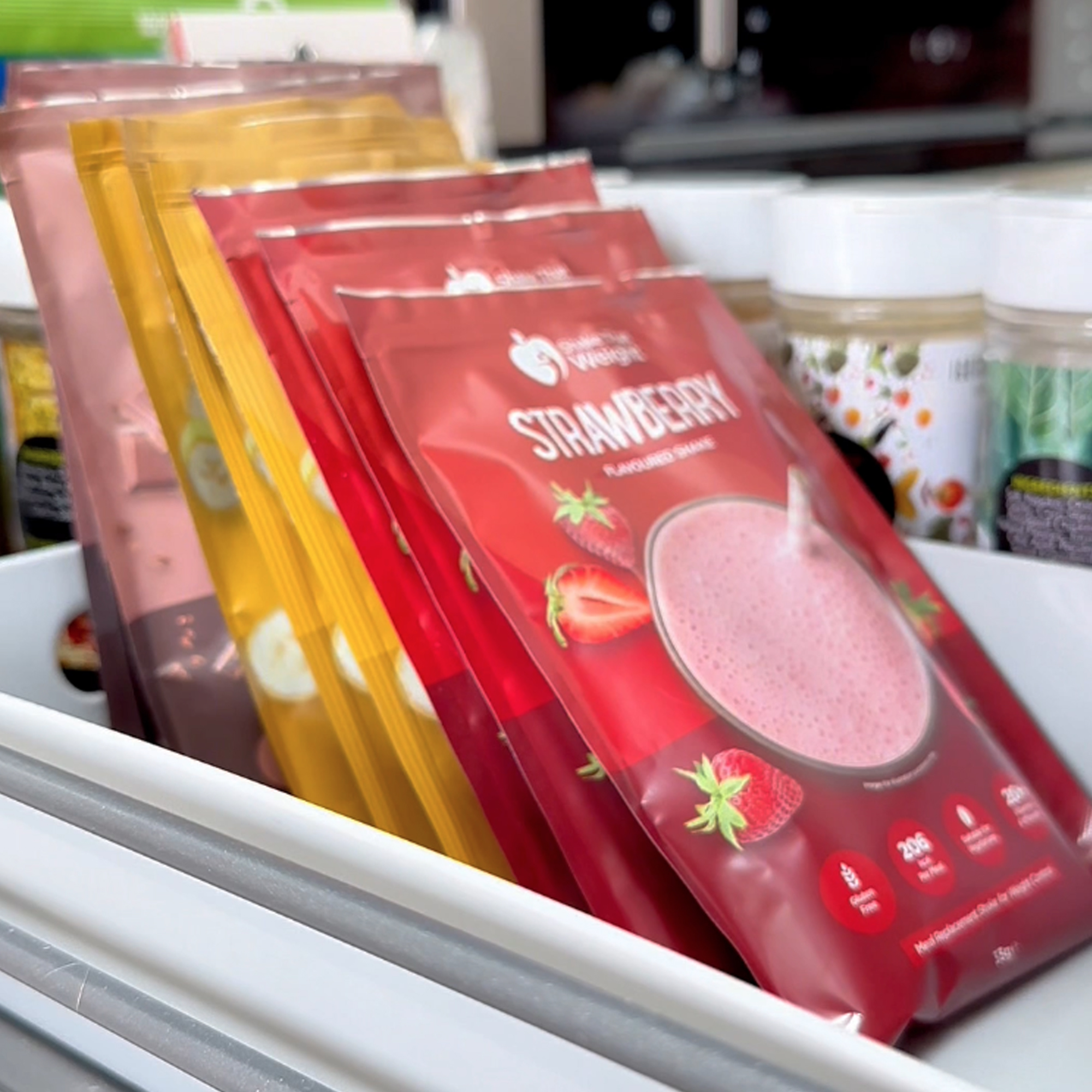 Variety shakes on shelf