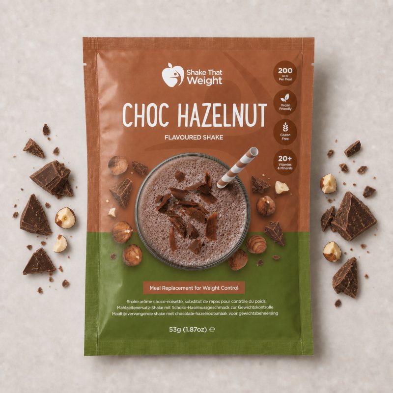 Shake That Weight choc hazelnut flavoured meal replacement shake sachet, 53g, 200 kcal per meal