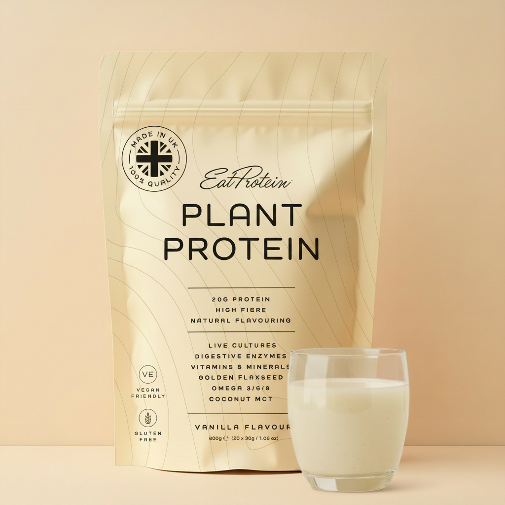 Plant-based protein and wellness powder pouch