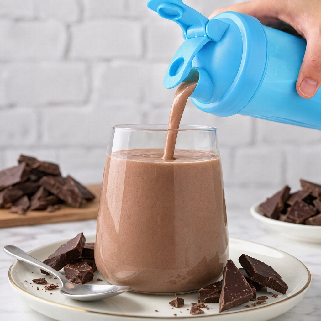 Chocolate shake being poured from a shaker