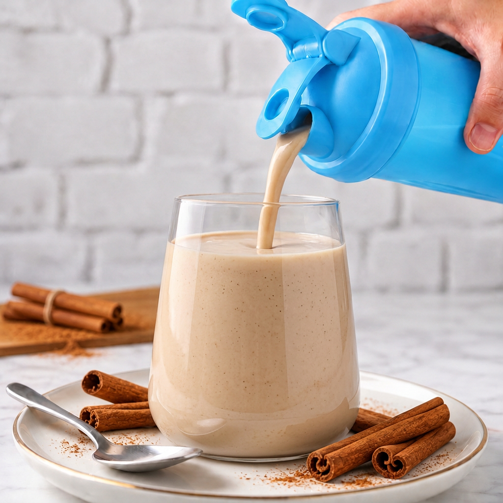 Cinnamon Swirl shake being poured from a shaker