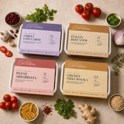 Four high-protein ready meals: Chilli Con Carne, Italian Beef Stew, Penne Arrabbiata and Chicken Tikka Masala