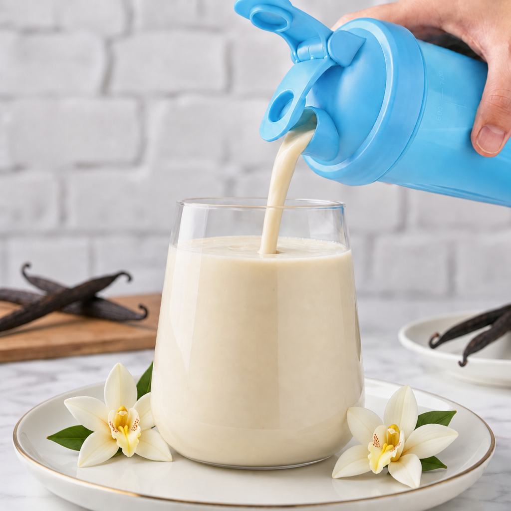 Vanilla shake being poured from a shaker