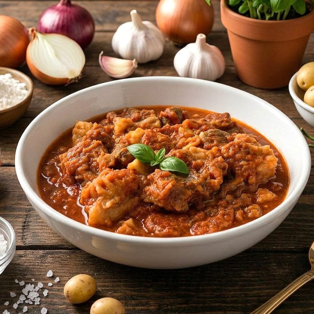 Italian beef stew with potatoes in a bowl